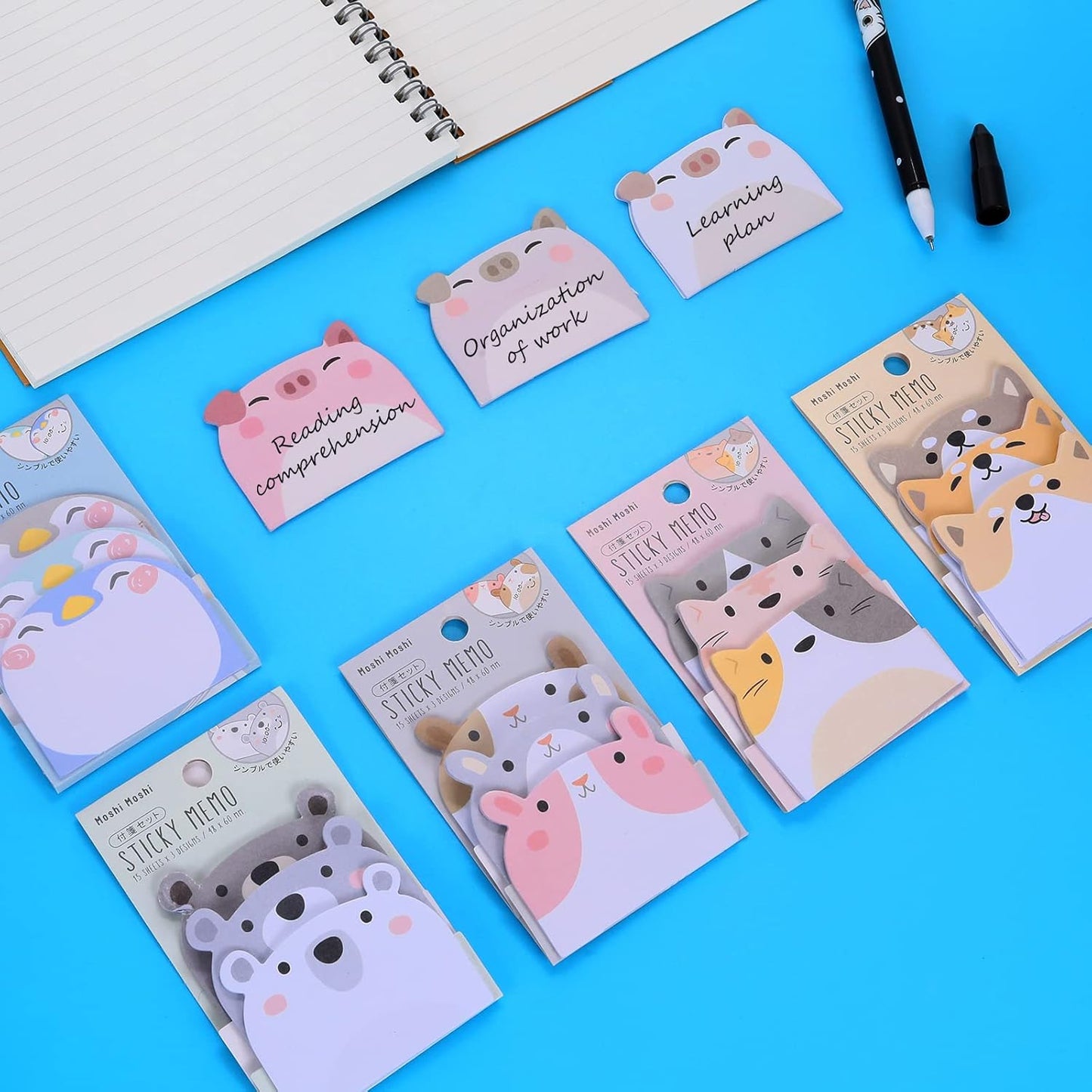 Cute Sticky Notes, 6 Pack Cartoon Sticky Notes Animals Shape Markers F
