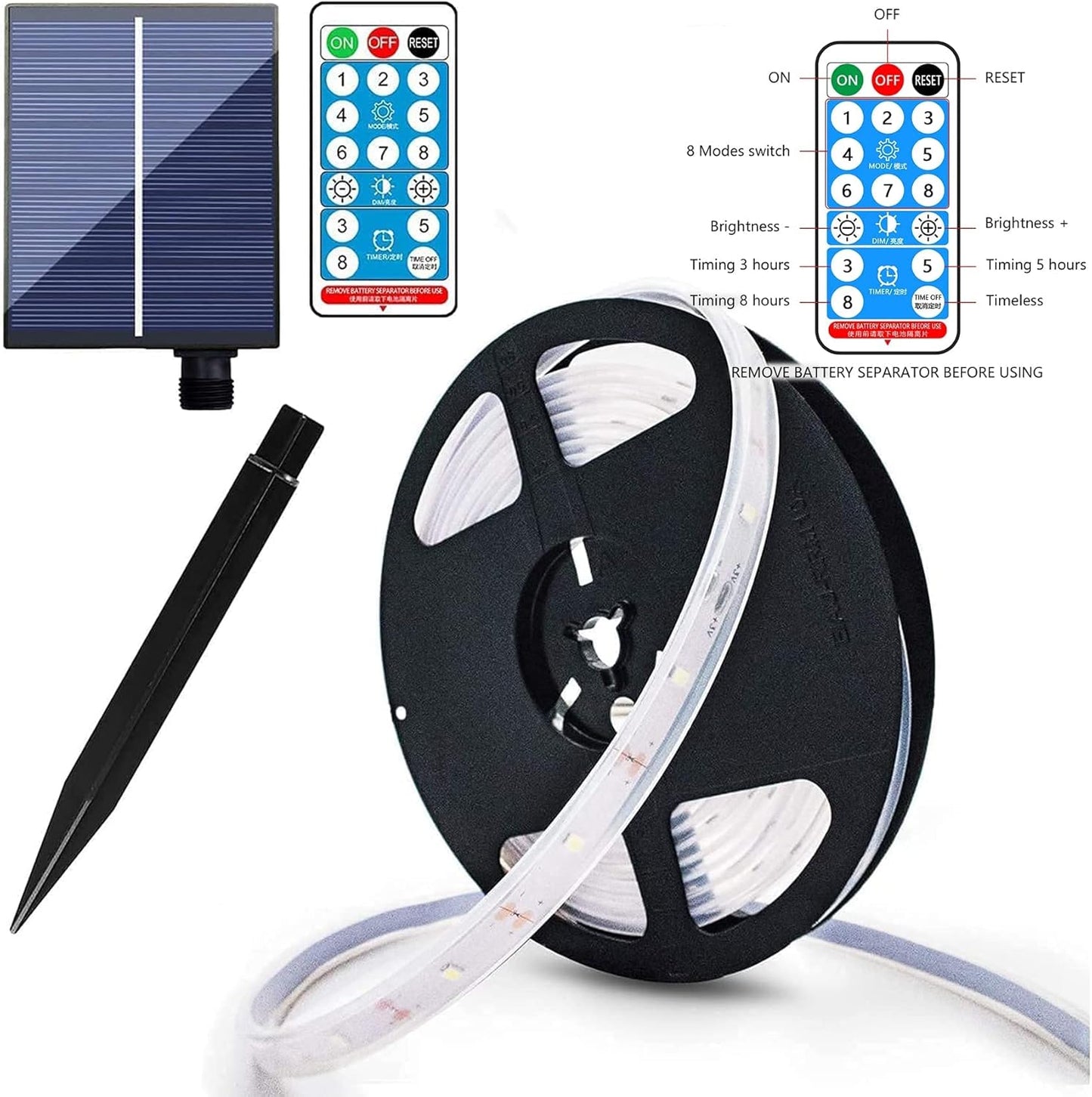 Solar Strip Lights Outdoor 5M Waterproof, 150LED Flexible Solar LED Strip with Remote, 8 Modes Timer, IP65 for Stairs, Fence, Patio, Courtyard, Christmas Decor (Colorful)