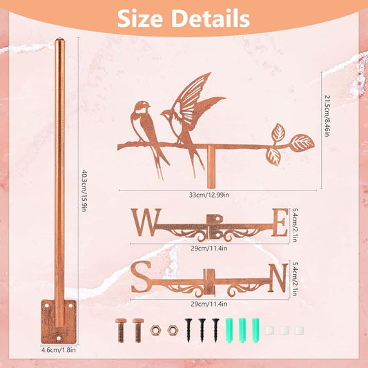 SUPERDANT Swallow Weather Vane Bird Tree Branch Wind Vanes for Yard Animals Metal Weathervane Roof Mount for Gardens Outside Reddish Copper Weathervanes Farmhouse Farm Barn Sheds Patio Decorations