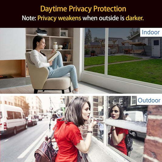 One Way Daytime Window Privacy Film See Out Not in, Window Tint for Home, Reflective Mirror Glass Windows Coverings Sun Heat UV Blocking, Black-Silver, 17.5" X 78.7"