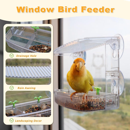 Transparent Acrylic Window Bird Feeder 3-Tier Removable Trays - 8 Suct