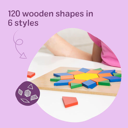 Melissa & Doug Pattern Blocks and Boards with 120 Multi-Colored Wooden