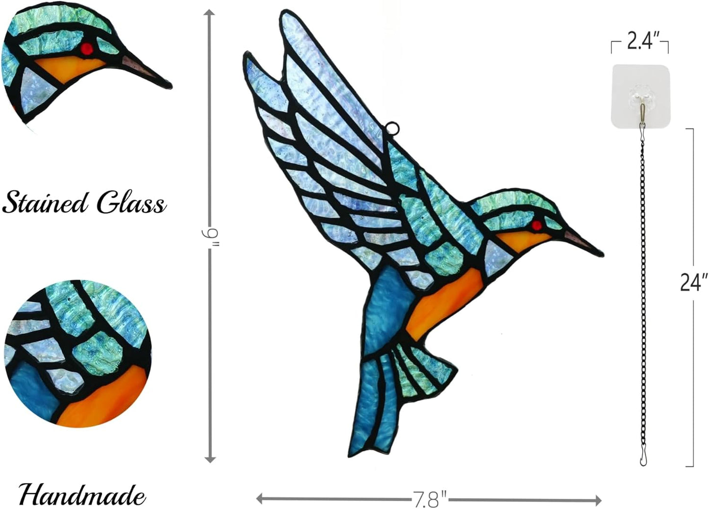 Stained Glass Bluebird Window Hanging Sun Catcher Ornament Bird, 9" x 6 1/2"