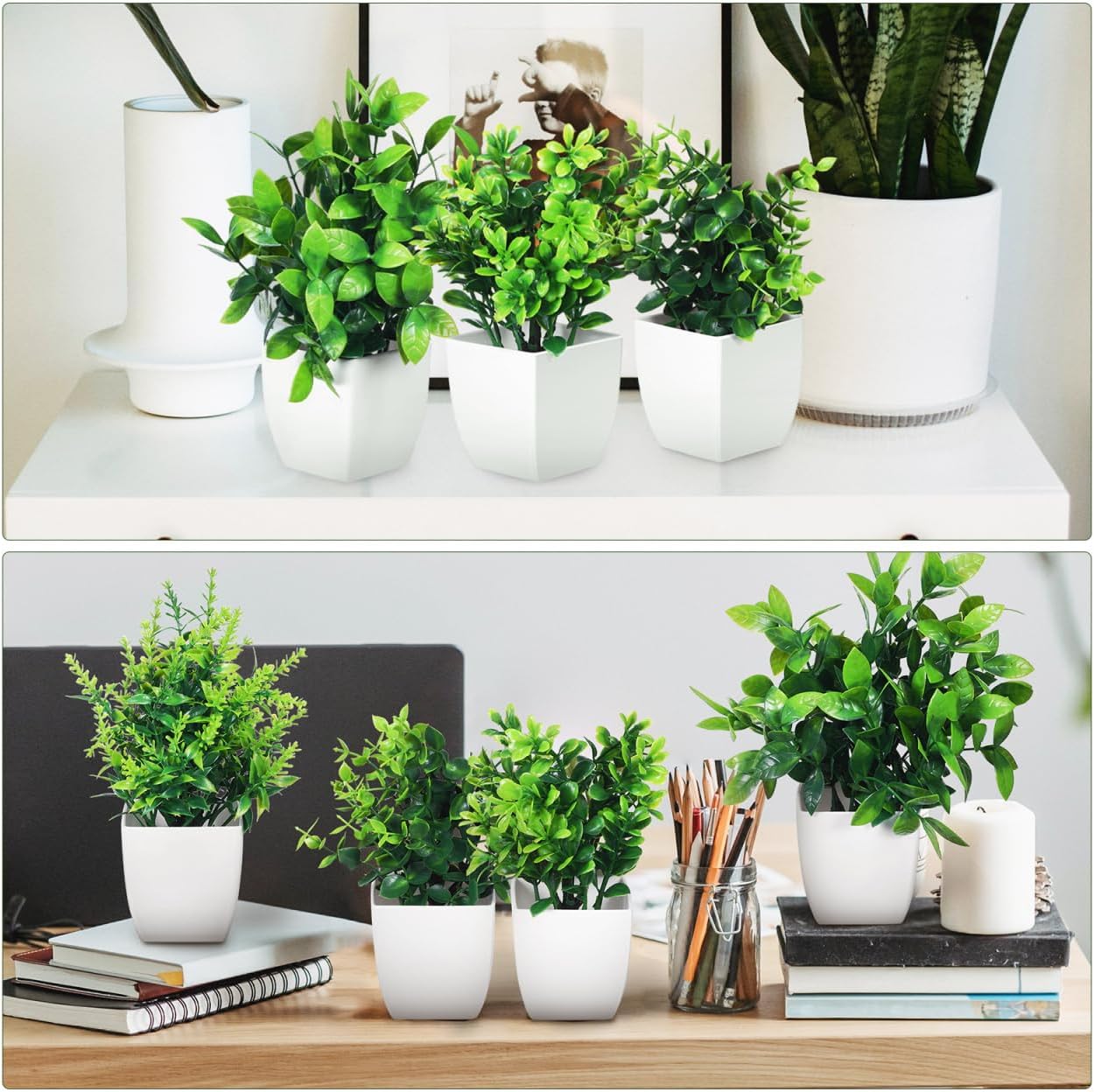 Totority Artificial Green Plants 4-in-1 Potted Desk Decor, Realistic Faux Succulents for Home & Office, Low Maintenance, Eco-Friendly Material, Perfect for Living Room, Bedroom, Workspace