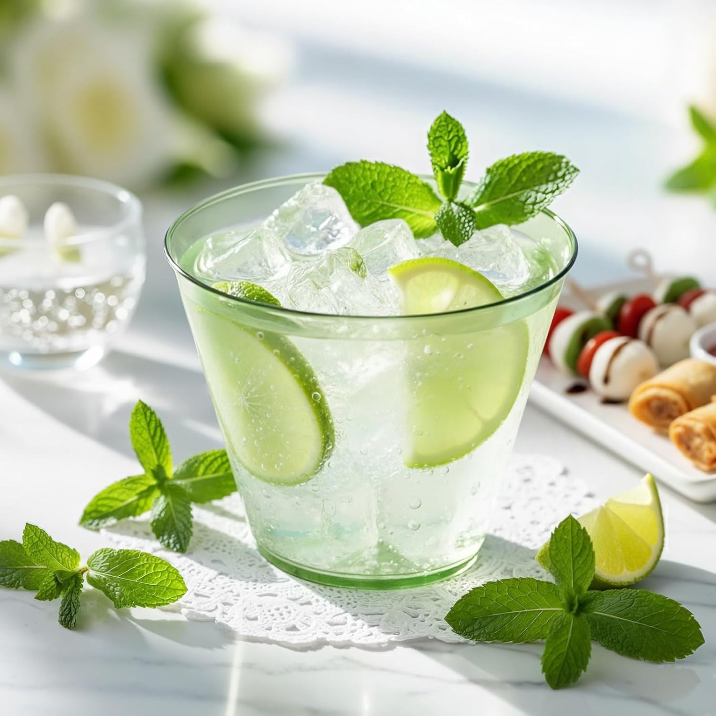 9 oz Clear Plastic Cups Green Plastic Disposable Cups for Cocktail 50 Pack Fancy Cocktail Cup for Party Stemless Wine Glasses for Easter Wedding Party Graduation Birthday