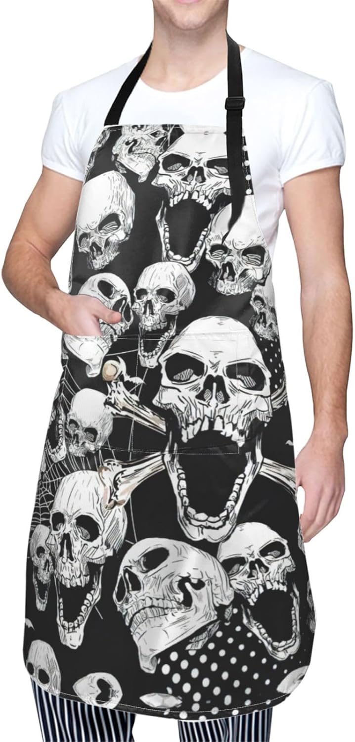 skull background print Waterproof apron with pocket adjustable cooking apron for adult kitchen bibs to bake