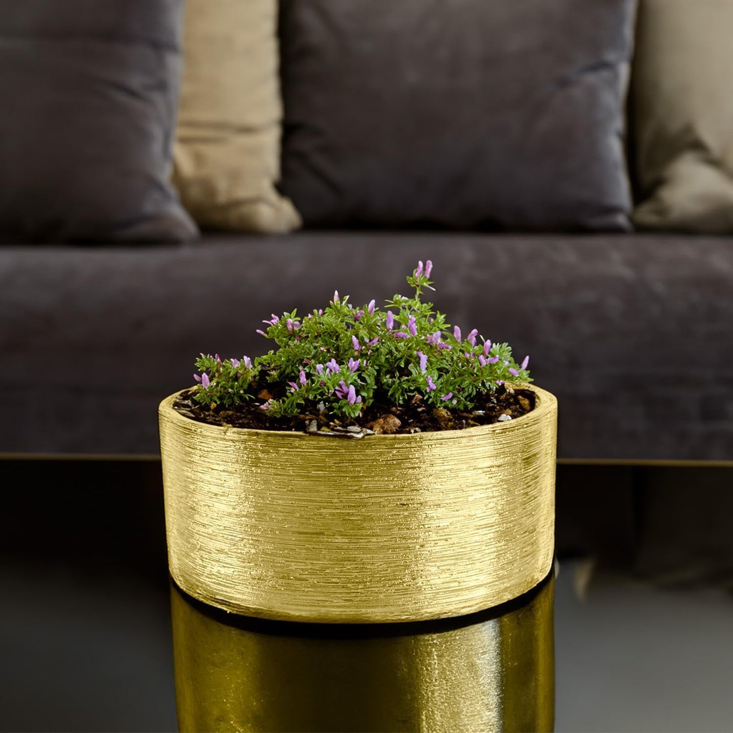 WGV Gold Etched Ceramic Cylinder Vase Width 8" Height 4" Elegant Modern Floral Container Planter Pot Centerpiece for Event Wedding Home Decor, Gold Textured 1 Piece