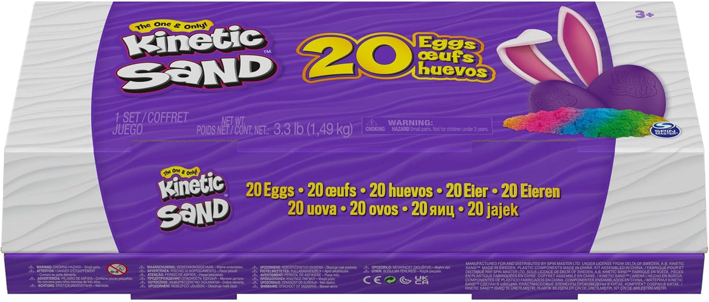 Kinetic Sand, 20-Pack Eggs, Easter Basket Stuffers, Includes 3.3lbs (3 Colors) Moldable Play Sand for Egg Hunts, Sensory Toys, Party Favors & Goodie Bags