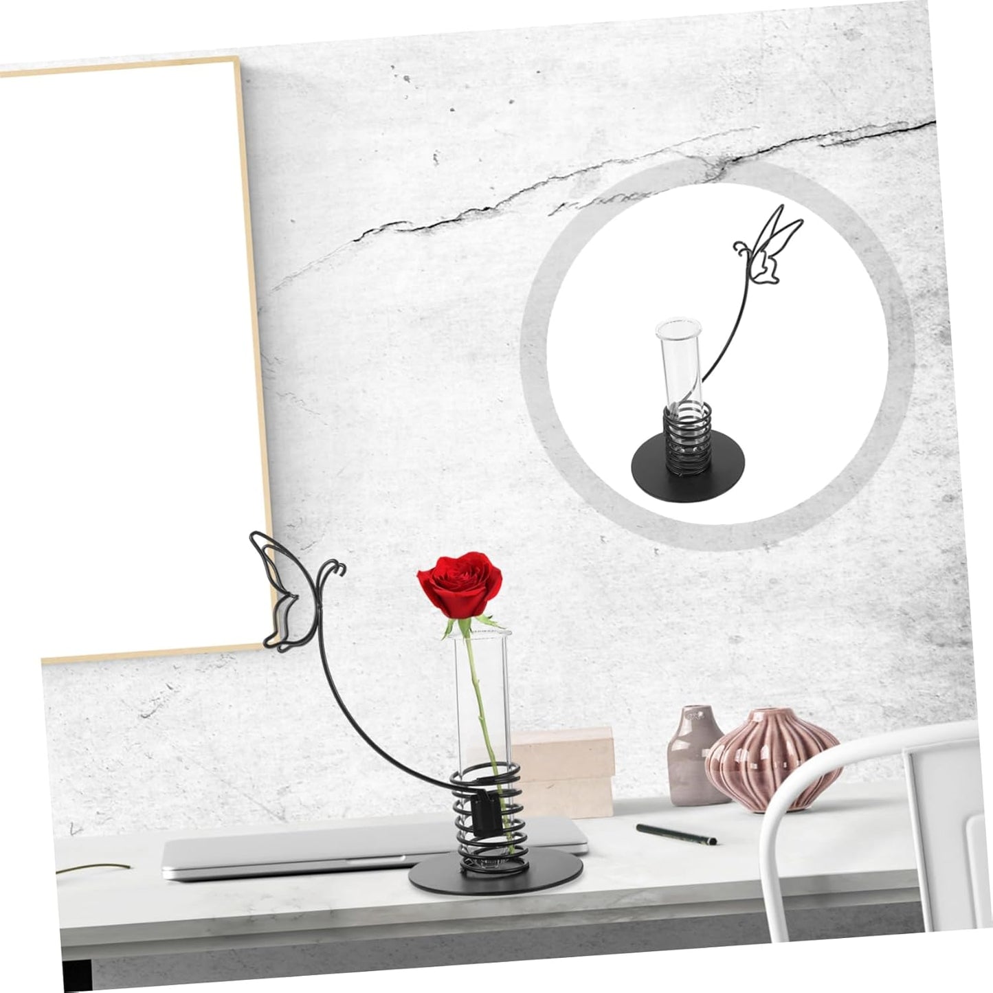 PRETYZOOM Nordic Style Glass Tube Planter with Iron Frame Elegant Hydr
