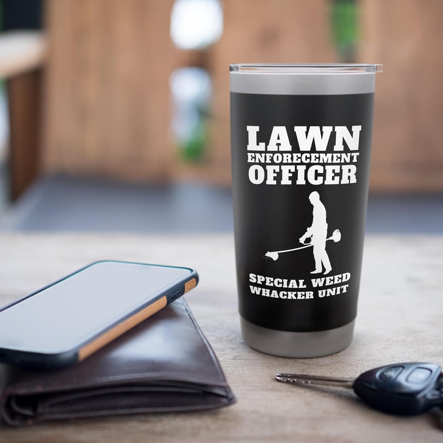 Funny Lawn Care officer weed whacker unit Men's Graphic Tee Stainless Steel Insulated Tumbler
