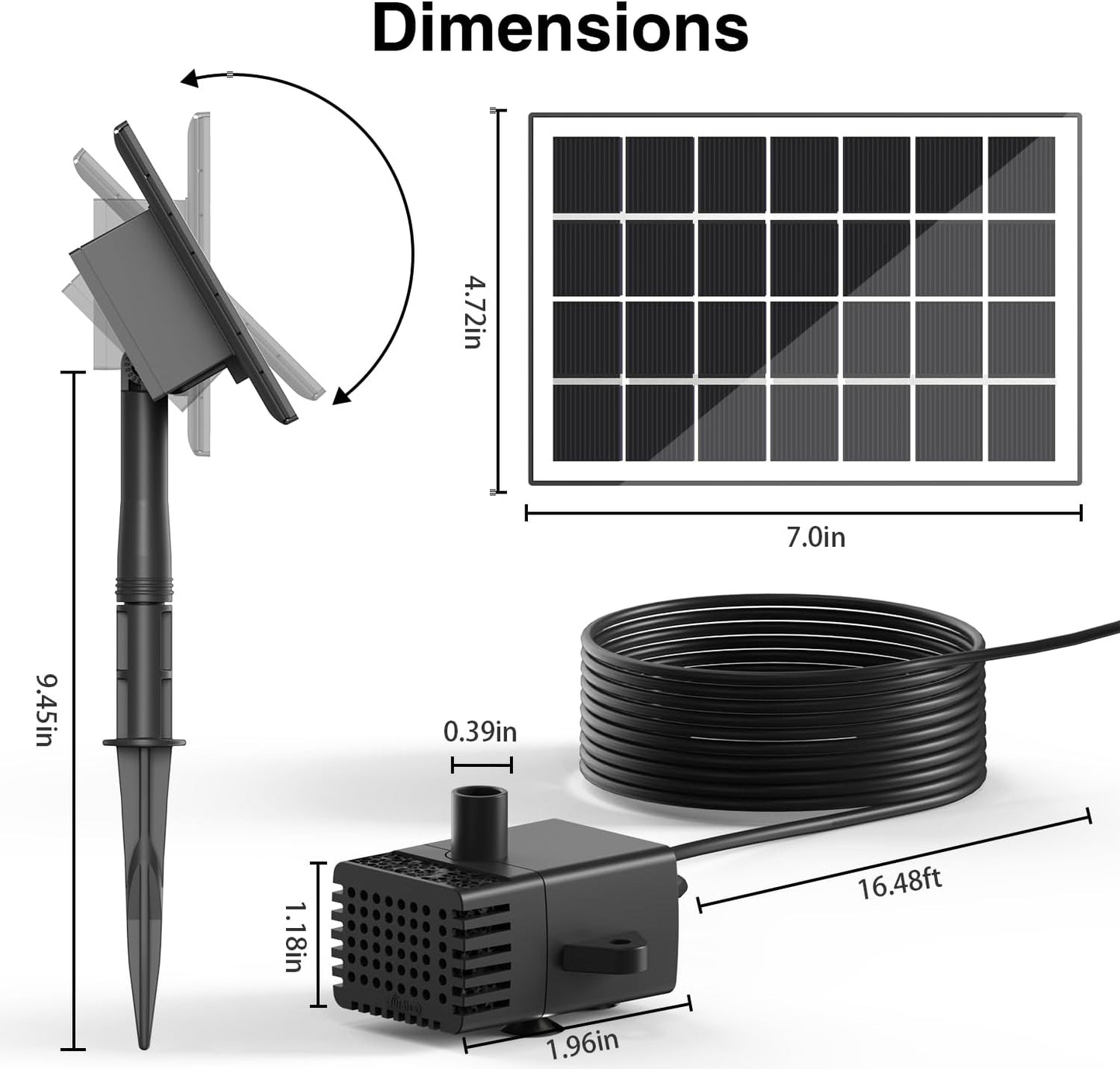 Jutai Solar Fountain Work in Cloudy Day with 2000mAH Battery Backup, 3.5W Glass Panel DIY Water Pump Kit with Sucker and Stake for Bird Bath, Water Feature,Garden, Outdoor-7 Nozzles,16.4ft Power Cord