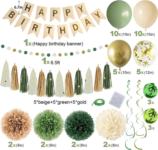 Green Birthday Party Decorations for Women Girls with Happy Birthday B
