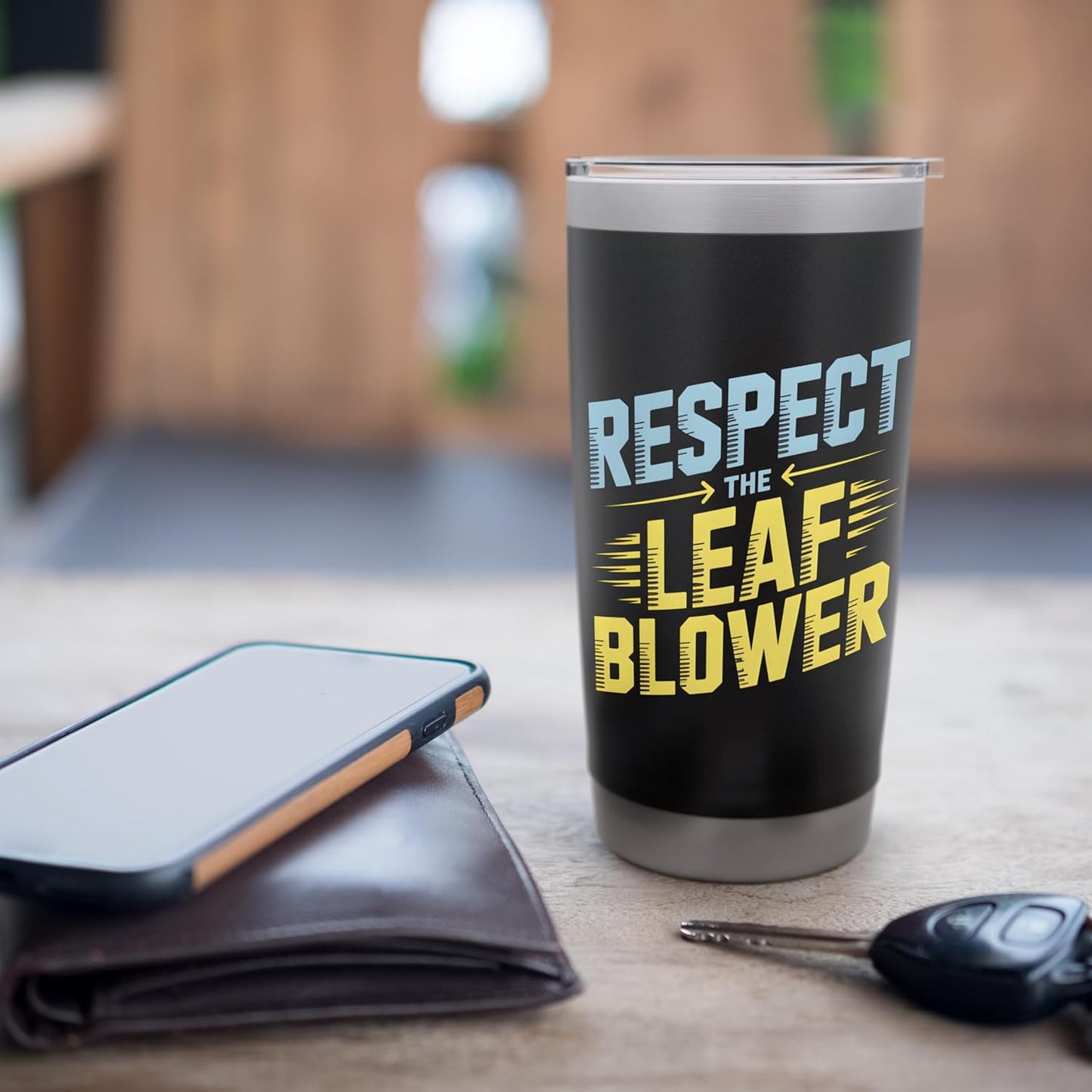 Respect The Leaf Blower Funny Lawn Care Humor Stainless Steel Insulated Tumbler