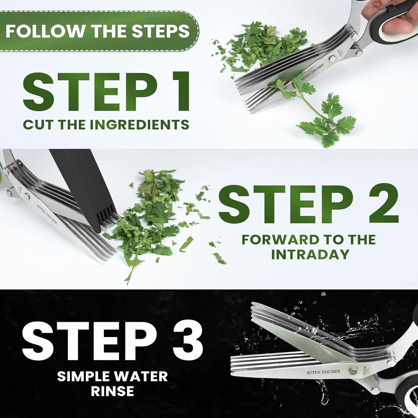 KitchShears Herb Scissors with 5 Blades and Cover - Premium Quality Stainless-Steel Herb Cutter for Kitchen & Garden Herbs - With safety Cover and Cleaning Comb - Dishwasher Safe & Easy to Clean