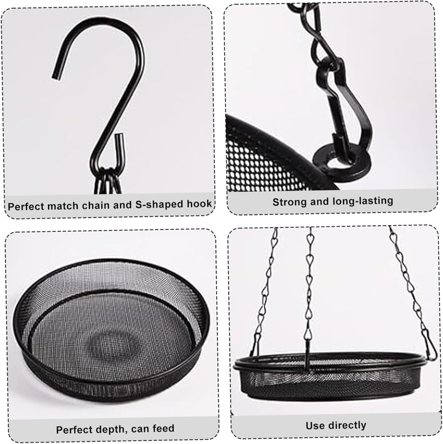 Hanging Bird Bath Birdfeeders Outside Hanging, 2-in-1 Metal Birdfeeder & Birdbath Wild Bird Feeder with Mesh Tray and Water Bowl for Garden, Patio, Or Yard