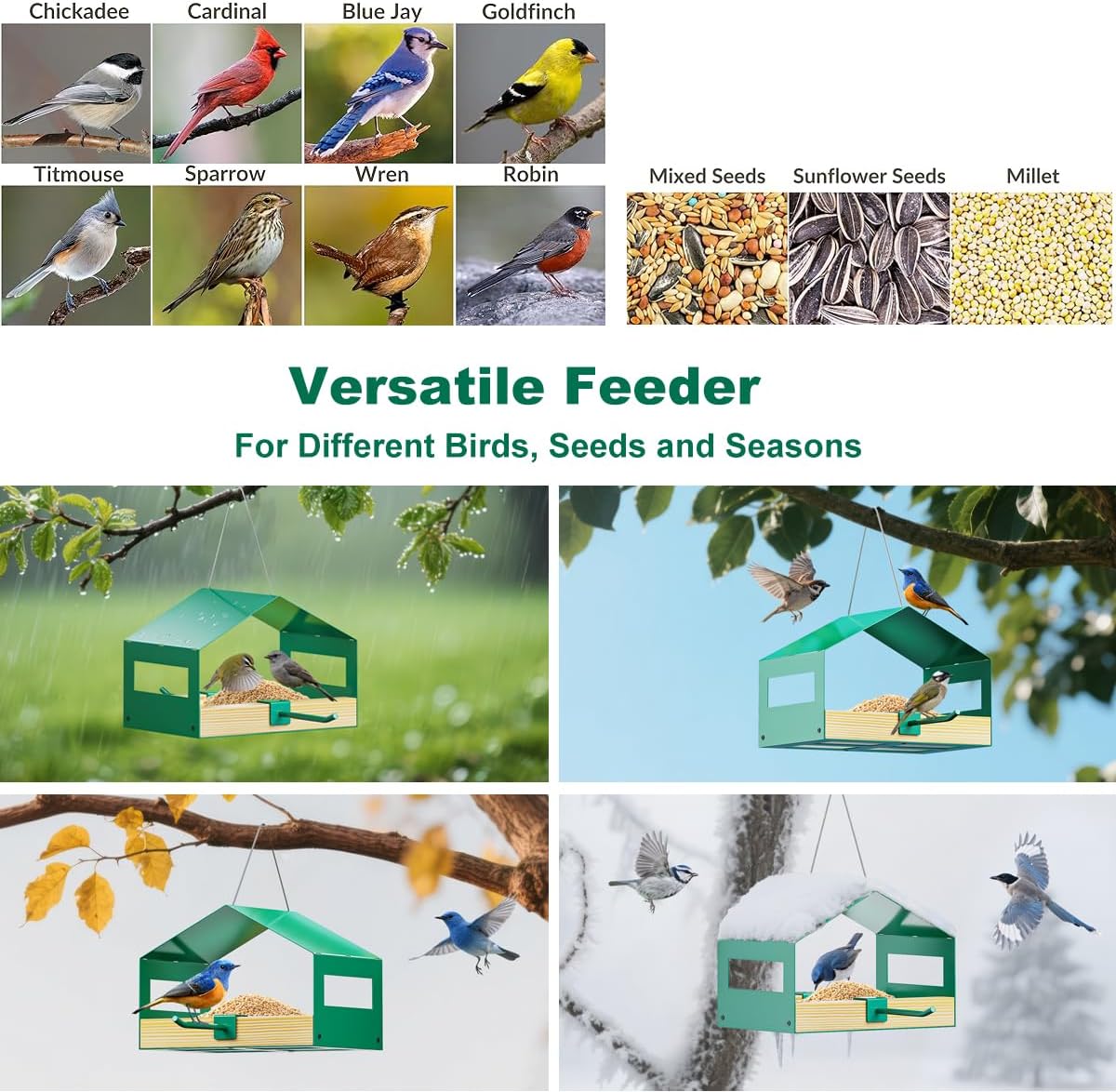 FANHAO Metal Bird Feeder for Outdoor Hanging, Wild Bird Feeder House with Rust-Resistant Mesh, Hanging Platform Bird House Feeder for Attracting Birds, Weatherproof, Easy to Clean & Refill