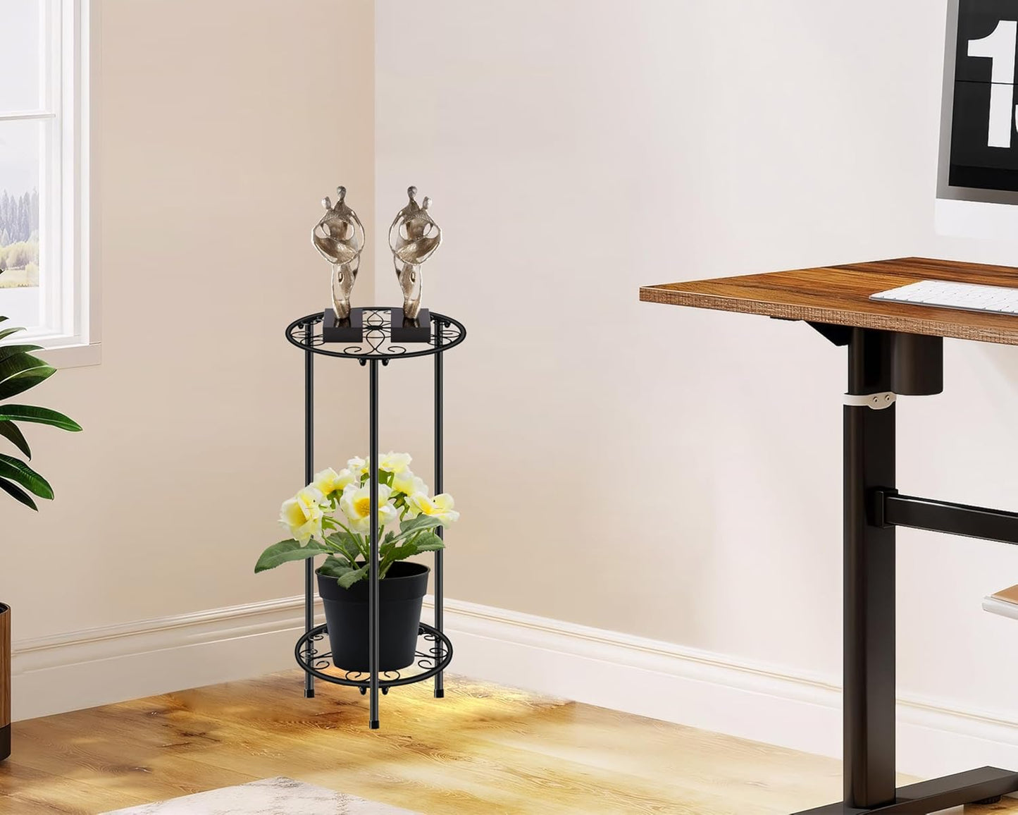 CASIMR Plant Stand Indoor Outdoor, Metal Rustproof Flower Shelf 2 Tier