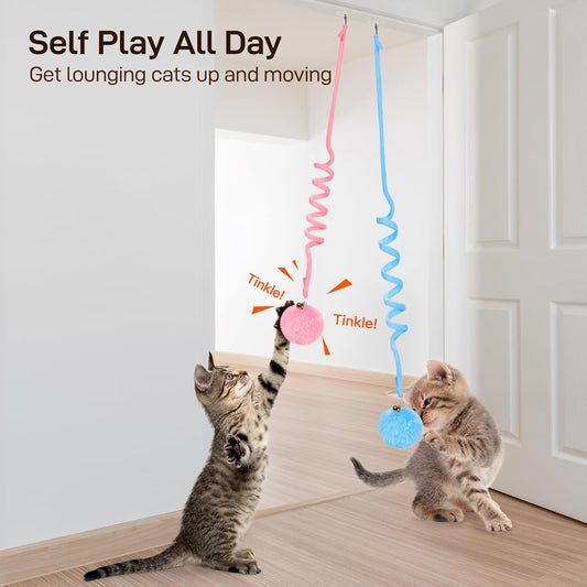Potaroma Hanging Fluffy Cat Catnip Ball Toys 3 Pcs with Bell, Interact