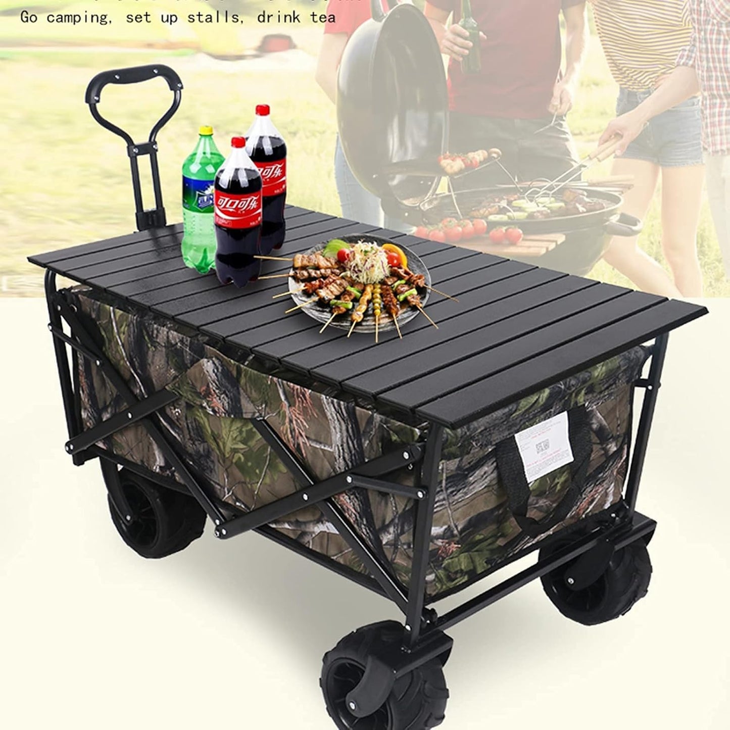 Folding Wagon, Capacity 80 kg, Portable Garden Cart, Camping Wagon - for Beach Outdoor Garden Picnic Heavy Duty Shopping Cart Wagons (Camouflage Green) (Camouflage Green)