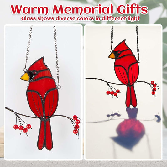 Soaoo Cardinal Gifts Red Cardinal Stained Glass Bird Suncatcher for Women Stained Glass Window Hanging Ornament Suncatcher Handmade Bird Decor Memorial Gift for Mom Grandma Nana(Sitting)