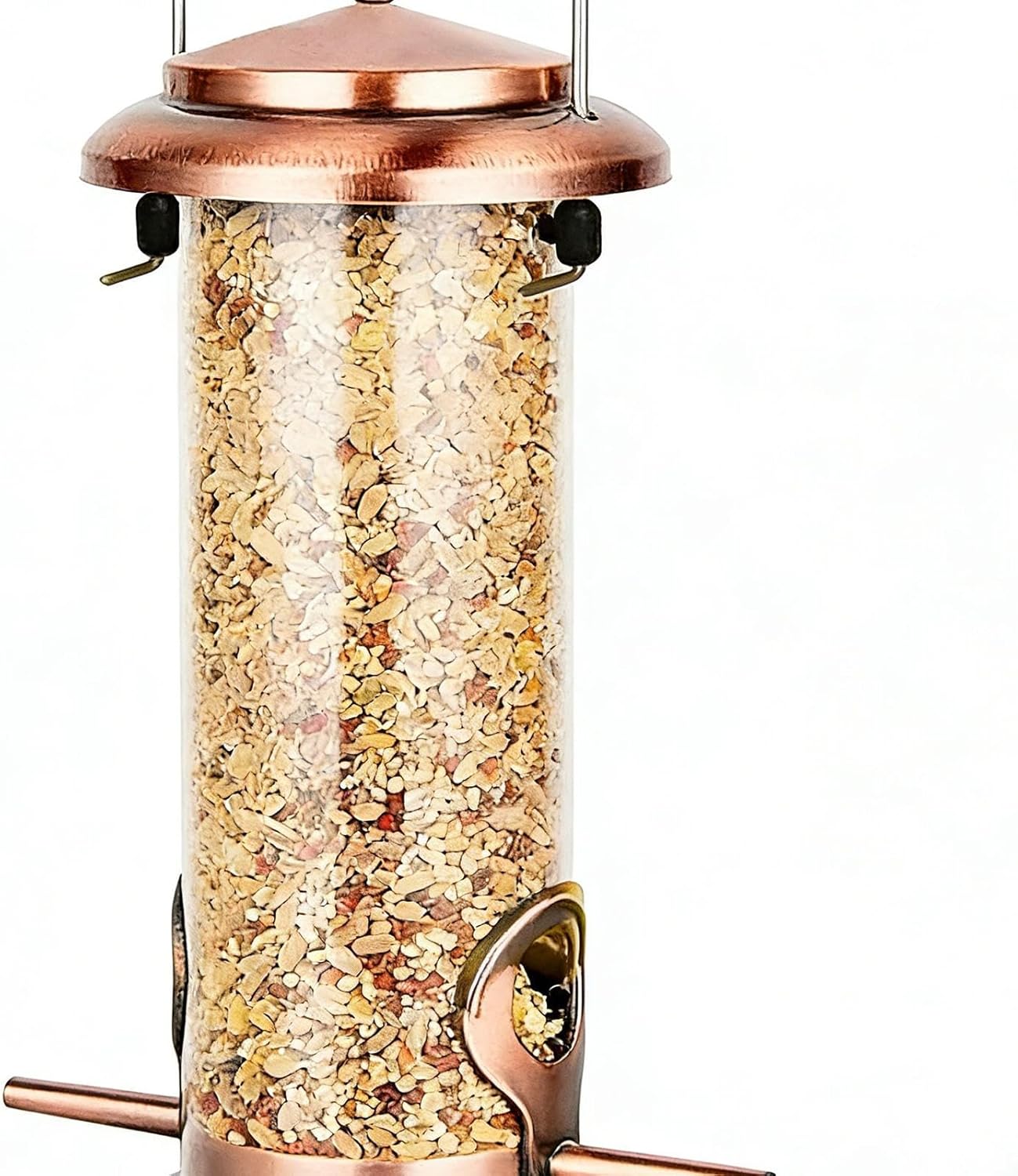 Metal Bird Feeder, Sturdy Copper Feeding Tool, Anti Squirrel with Secure Lid, Heavy Duty Weather Resistant Feeders Tool, Outdoor Feeder with Vintage Style, Animal Feeding Tools for Balcony Use