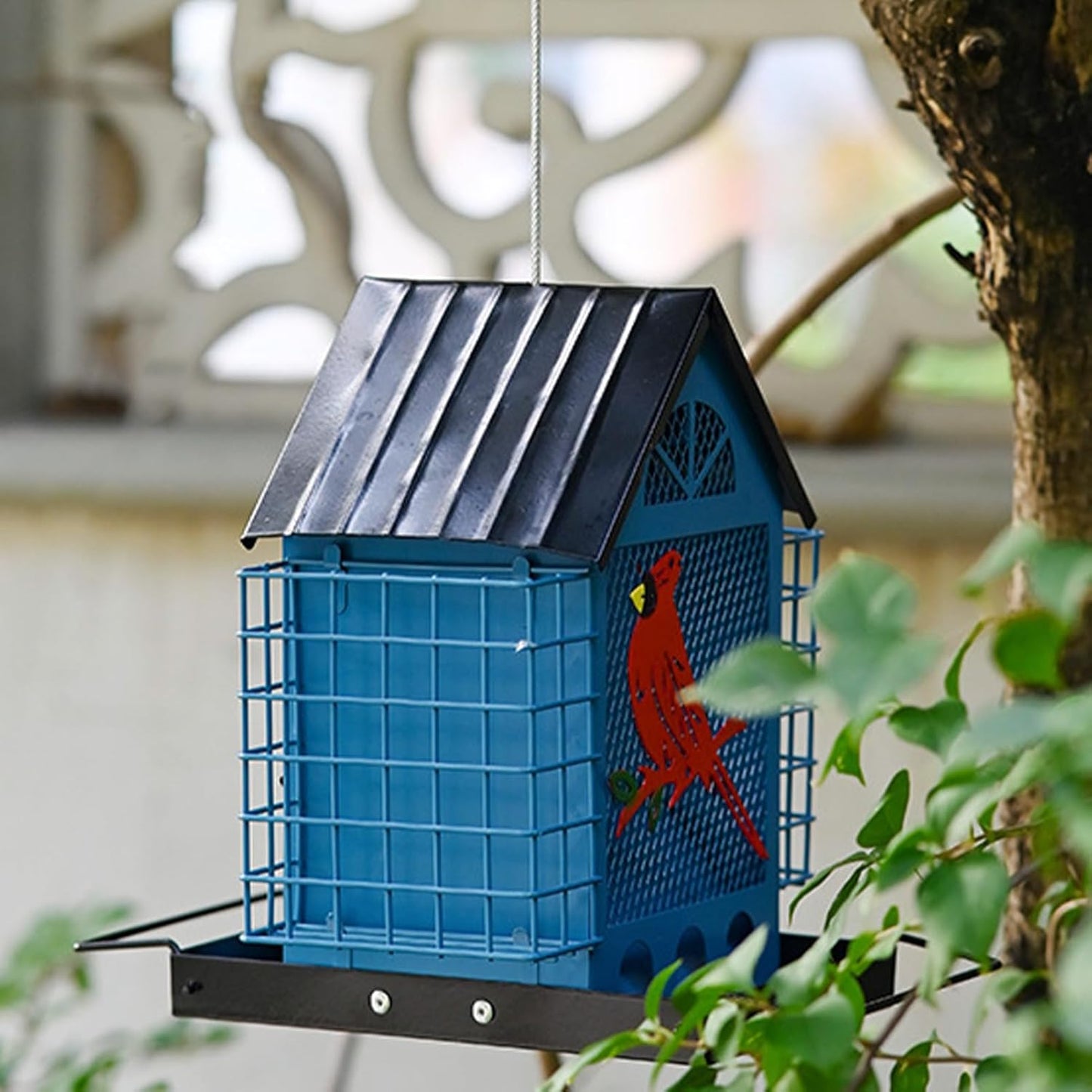 Squirrel Proof Feeder, 8.46x7.87x9.65 Inches, Metal, Double Suet Basket, Birdwatching, Backyard, Tree, Pole Mount, Finches, Heavy Duty Use