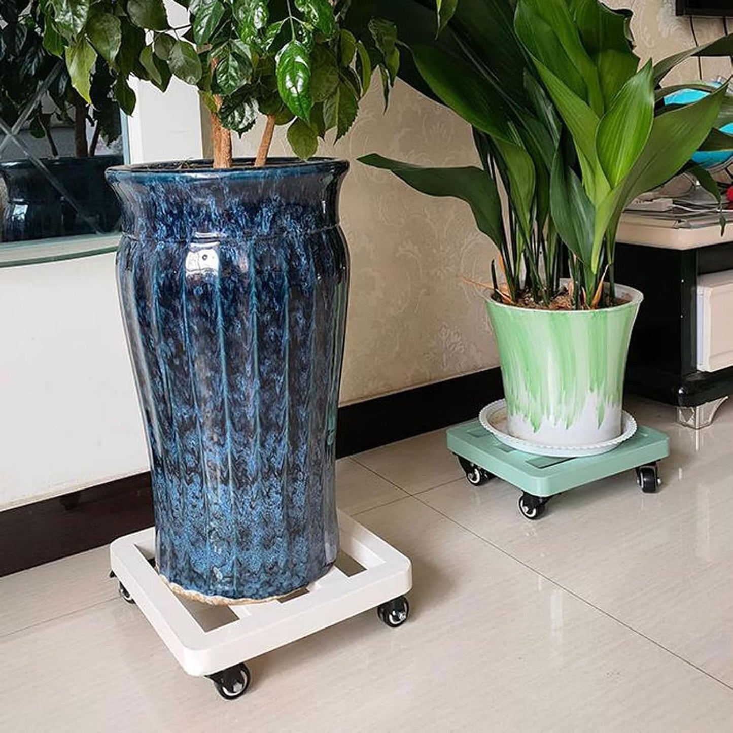 Wooden Vase Base Wrought Iron Square Torus Universal Wheel Flower Pot Base Torus pulley Bottom Support Mobile Tray For Indoor Outdoor Potted Ornaments Wooden Vase Stand ( Color : C )