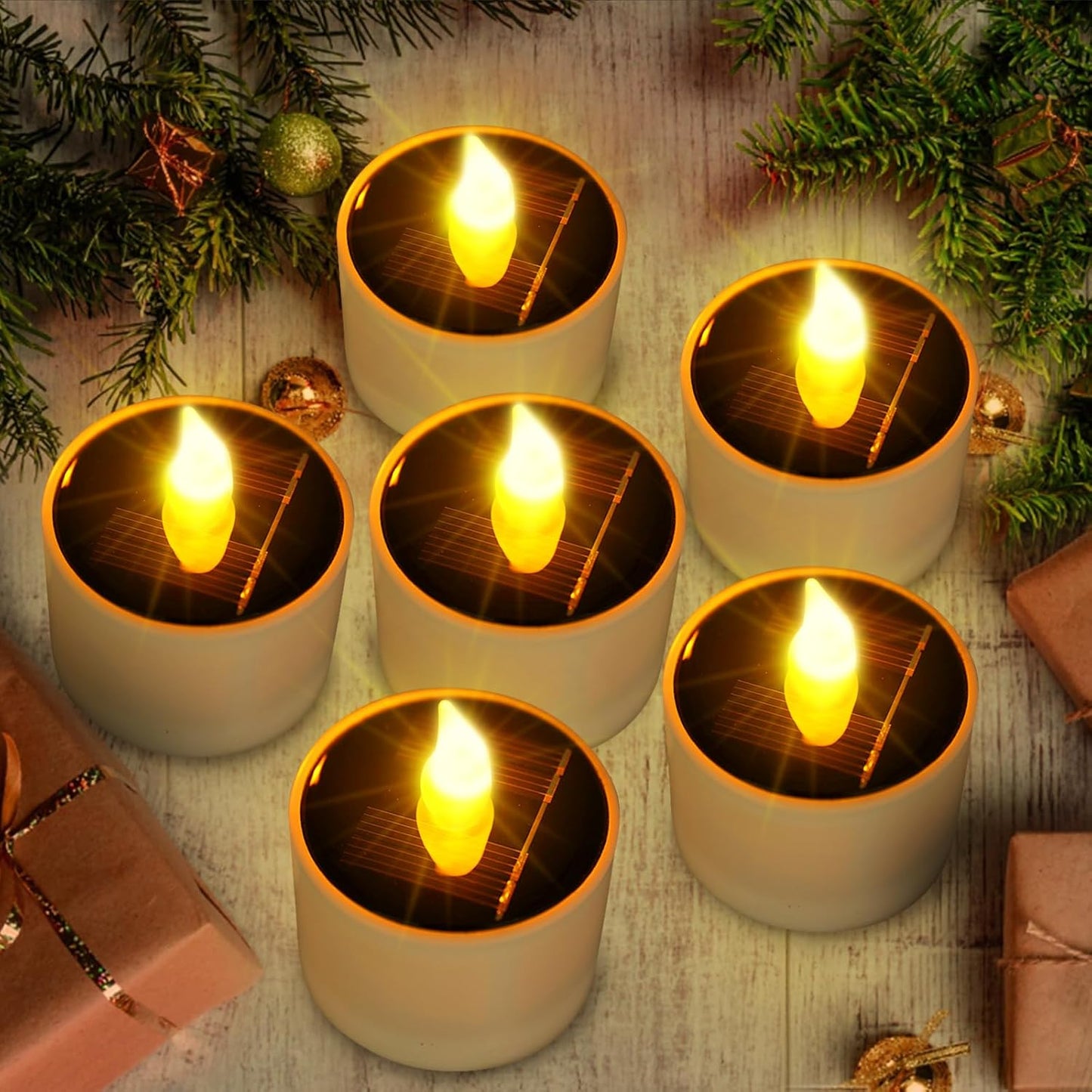 Solar Tea Lights Outdoor Waterproof - 6 Pack Flameless Flickering Solar Candles Reusable LED Tea Light Candles Rechargeable Dusk to Dawn Lighting for Lanterns Garden Camping Home Decor, 2.3''x2.1''