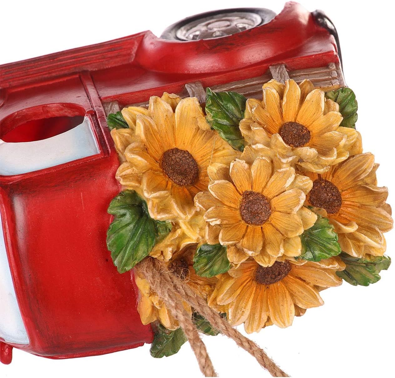 Polystone Resin Bird House Outdoor Garden Bird House, Red Truck with Flowers