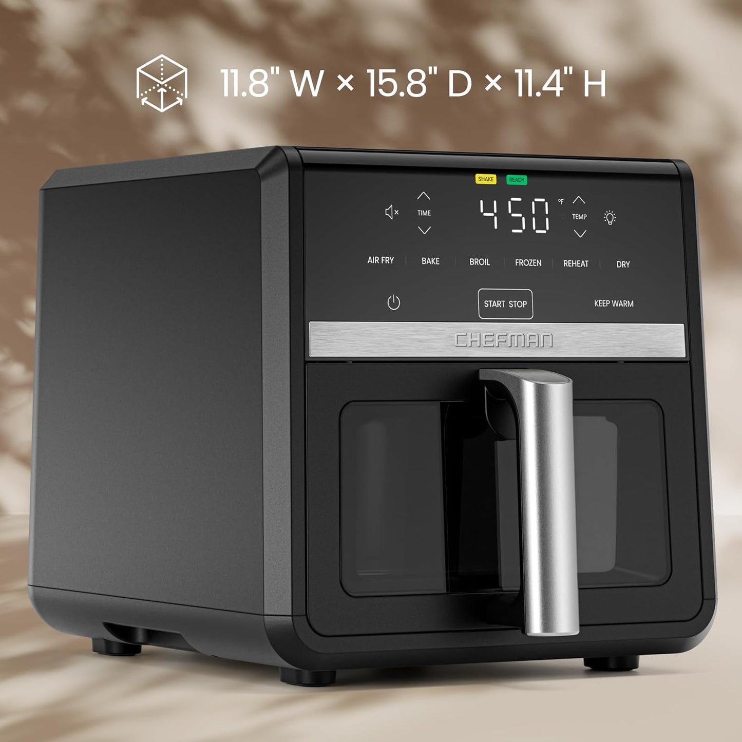 Chefman 에어 프라이어 9쿼트 | TurboFry 7-in-1 고출력 232.2°C(450°F) 요리, 선명하고 균일한 결과를 위한 요리 | 볼 수 있는 창이 있는 XL 바스켓 | 에어 프라이, 베이킹, 구이, 재가열, 탈수, 해동, 보온 유지