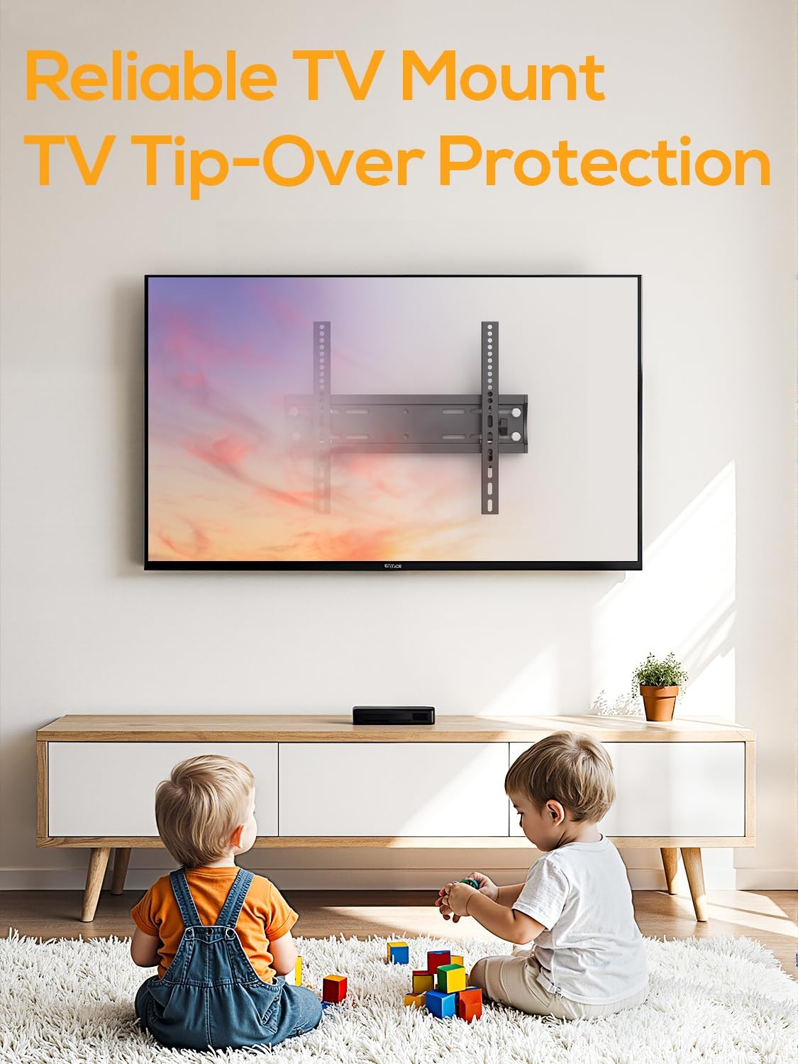 43 50 55 inch Fixed Low Profile TV Wall Mount for 24-65 inch LED/LCD & Flat/Curved TVs, Universal Wall Mount Bracket with Safe Lock, Max VESA 400x400mm, up to 99Lbs & 16 '' Stud