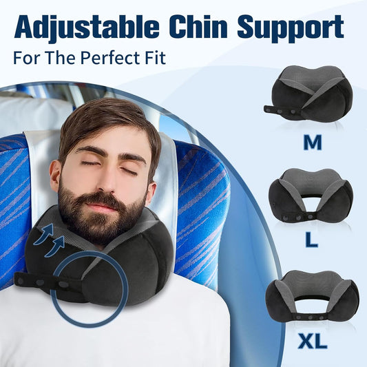 Neck Pillow for Traveling, Travel Pillows for Airplanes,100% Pure Memory Foam Travel Neck Pillow, Adjustable Flight Pillow, Portable Plane Accessories with Eye Mask, Earplugs, Carry Bag