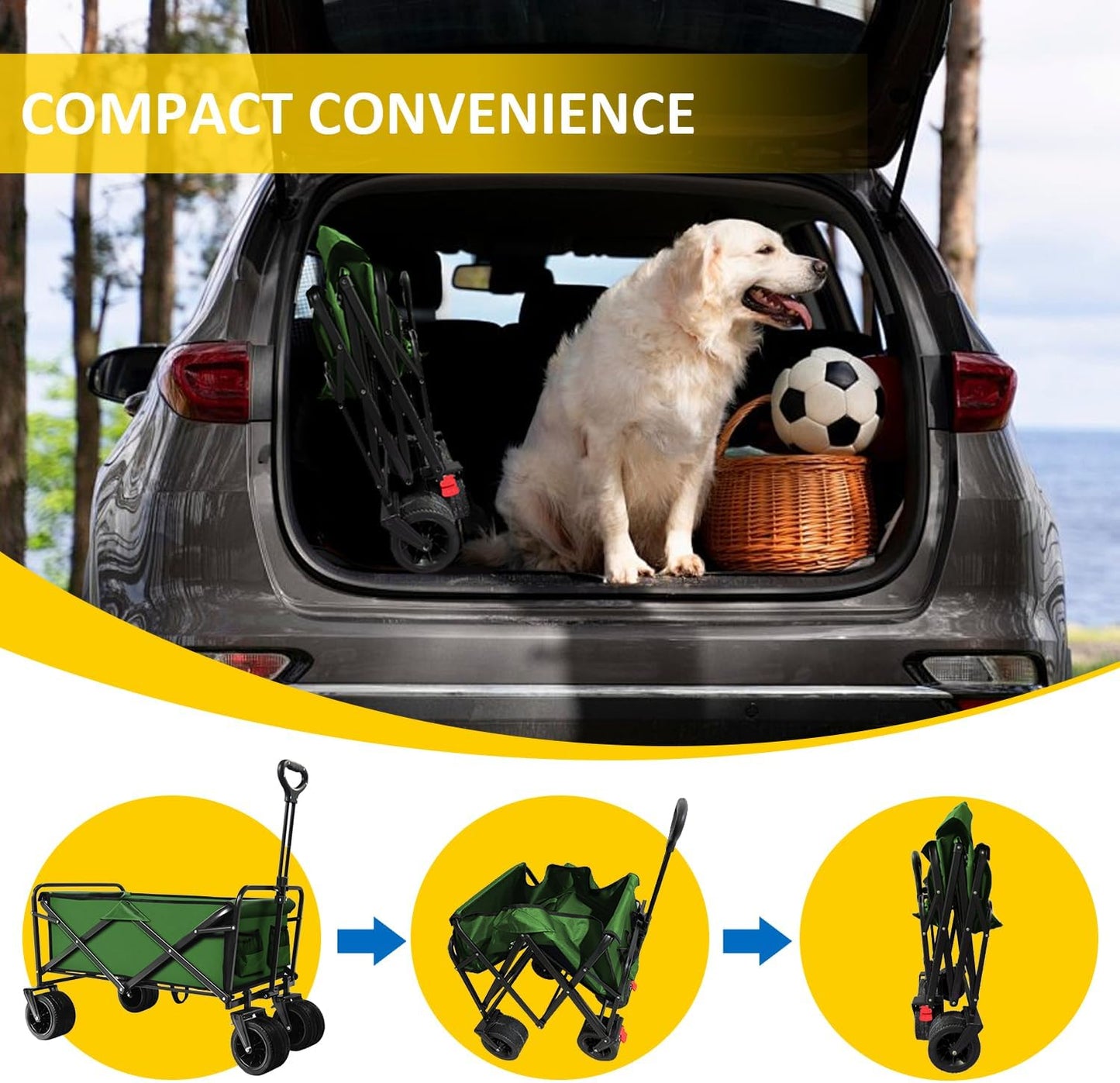Foldable Wagon Cart, 300lbs Folding Utility Cart with All-Terrain Whee