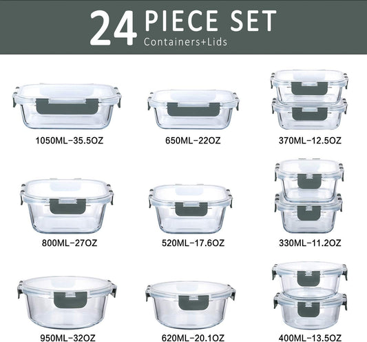 M MCIRCO 24-Piece Glass Food Storage Containers with Upgraded Snap Loc