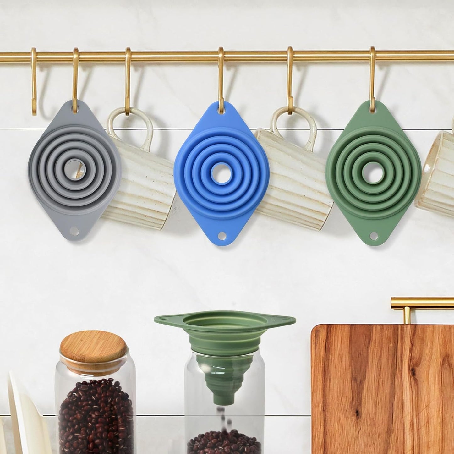 Kitchen Funnel Set 3 Pack,Funnels for Kitchen Use Filling Bottles,Sili