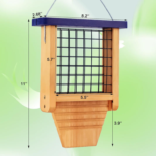 Wooden Suet Bird Feeder for Outside Hanging, Woodpecker Suet Feeder with Tail Prop, Hanging Bird Feeder for Wild Birds, 1 Pack, Blue