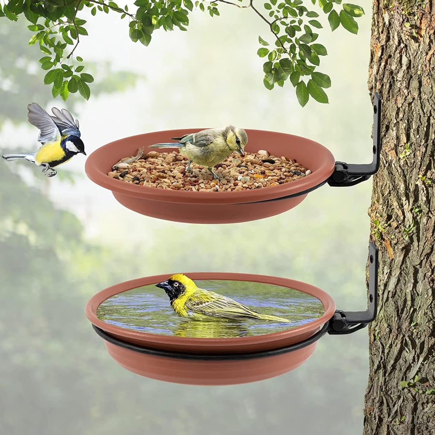 2pcs Bird Feeder Wall Mounted, Bird Feeding Tray Water Bath Bowl Installed On Wooden Fences, Trees, Walls, Foldable 90 Degrees