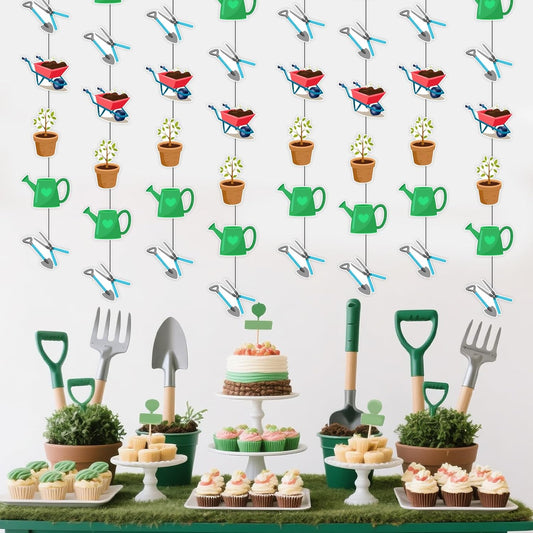 JOYMEMO 8 Pcs Garden Tools Themed Garland Streamers - Gardening Tool Birthday Decorations for Boys Girls Women Men, Hanging Ceiling Decor Party Supplies