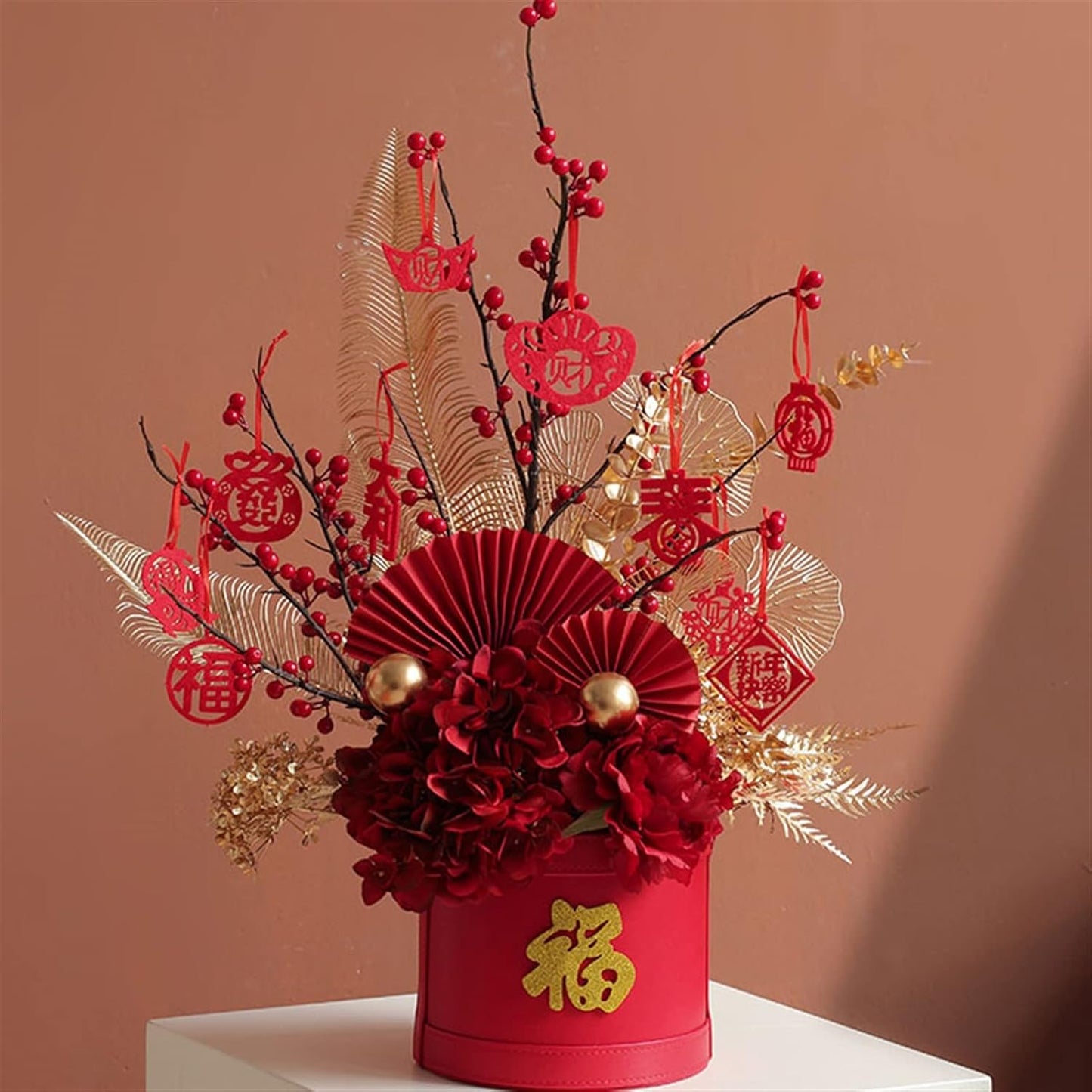 Statues Artificial Simulation Berry Branch Light Luxury Blessing Barrel Living Room Dining Table Decoration for Living Room Office Home Decorative Ornaments