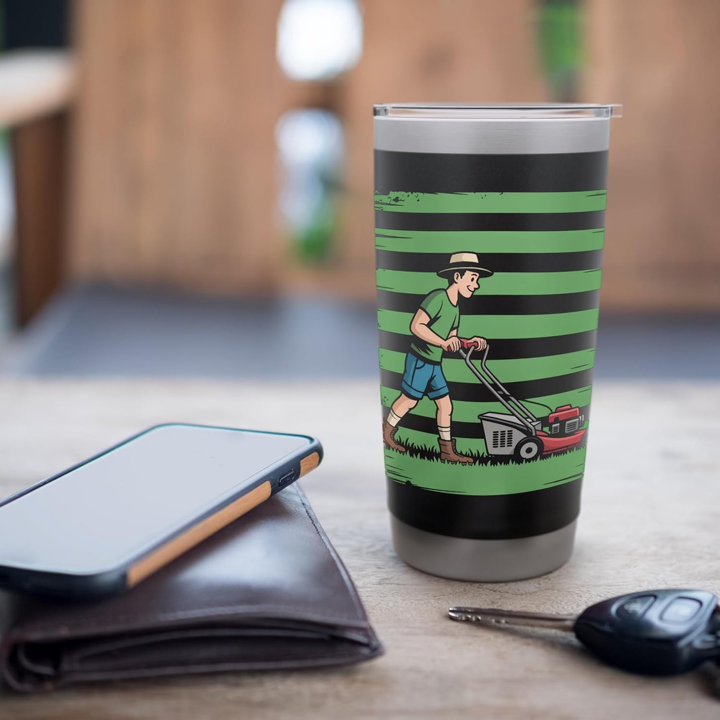 American Flag Lawn Mower Gardening Patriotic Dude Stainless Steel Insulated Tumbler