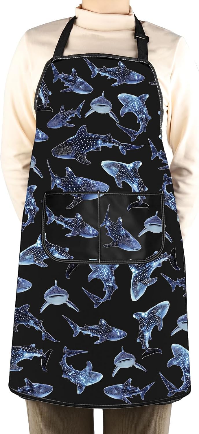 WCGXKO Whale Shark Inspired Kitchen Apron Sea Animal Motivational Gift for Whale Shark Lover