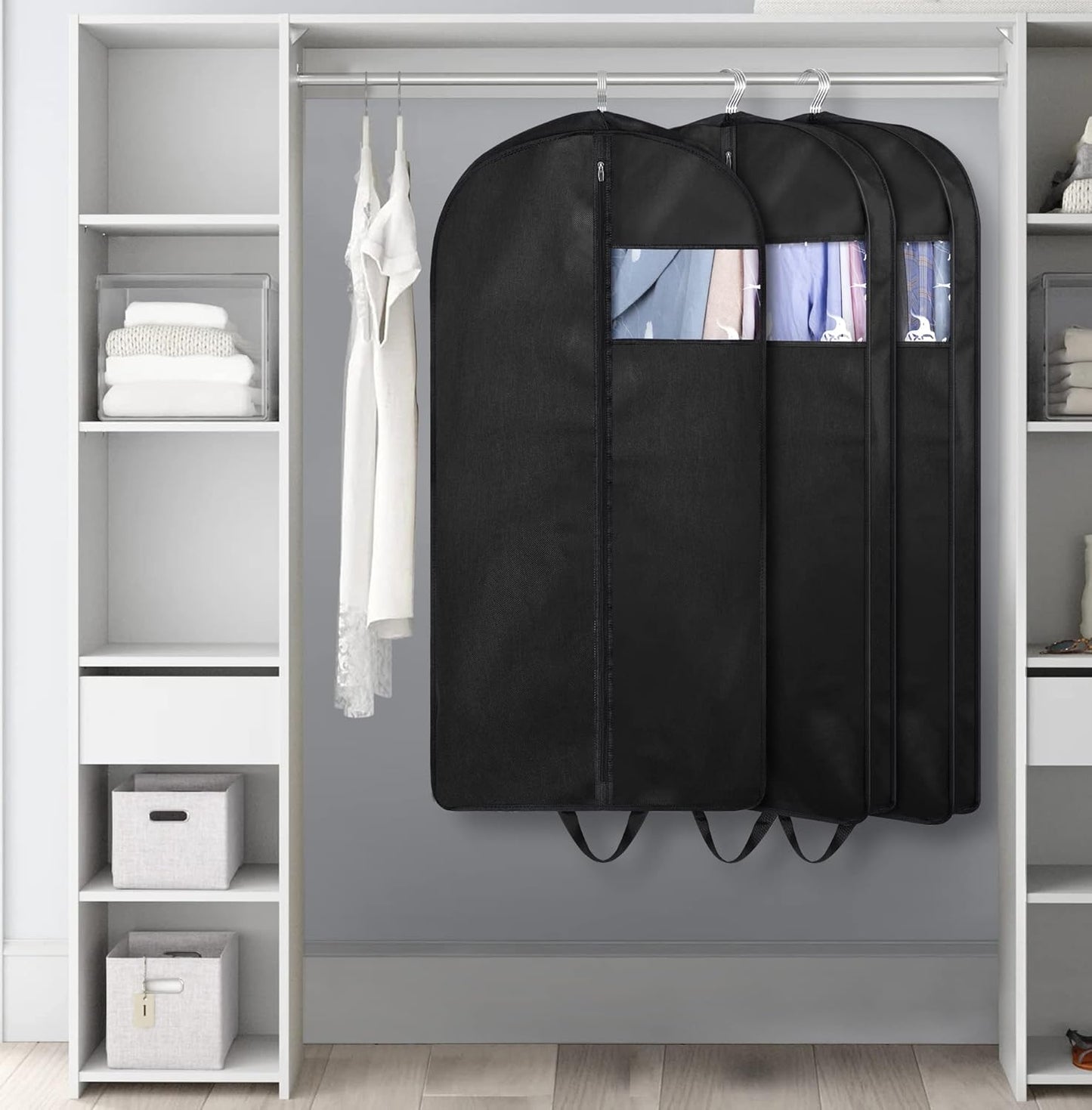 KIMBORA 43" Suit Bags for Closet Storage and Travel, Gusseted Hanging Garment Bags for Men Suit Cover With Handles for Clothes, Coats, Jackets, Shirts(3 Packs)