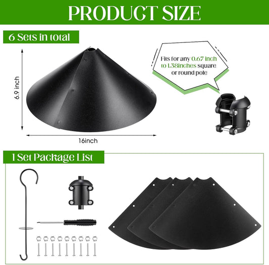 6 Sets 16 Inch Wide Squirrel Baffle for Bird Feeder Pole, Outside Pole Mount Stopper & Bird House Guard for Outdoor Shepherd's Hook Birds Feeder Squirrel Proof for Garden or Park