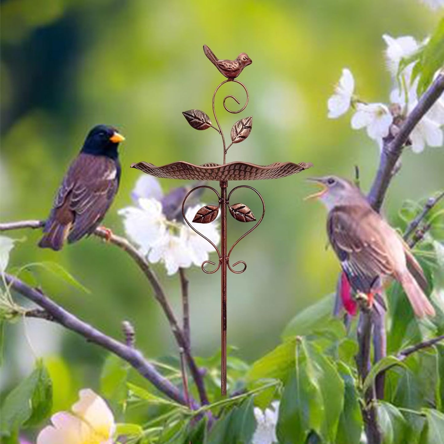 Vintage Metal Dual-Purpose Planter & Bird Feeder with Drainage Holes, Rust-Resistant Outdoor Decor for Balcony, Garden, Patio Vintage Iron Bird Feeder Planter
