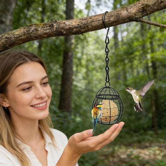 Suet Bird Feeder - Metal Squirrel Proof Wildlife Food Station, with Hook Birds Feeder for Outside Outdoor Yard, Patio Backyard Deck, Durable Garden Bird Feeding, Easy to Wildlife