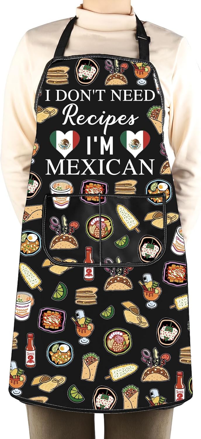 WCGXKO I Don't Need A Recipe I'm Mexican Kitchen Apron Funny Mexican Feast Gift Mexico Vacation Travel Gift