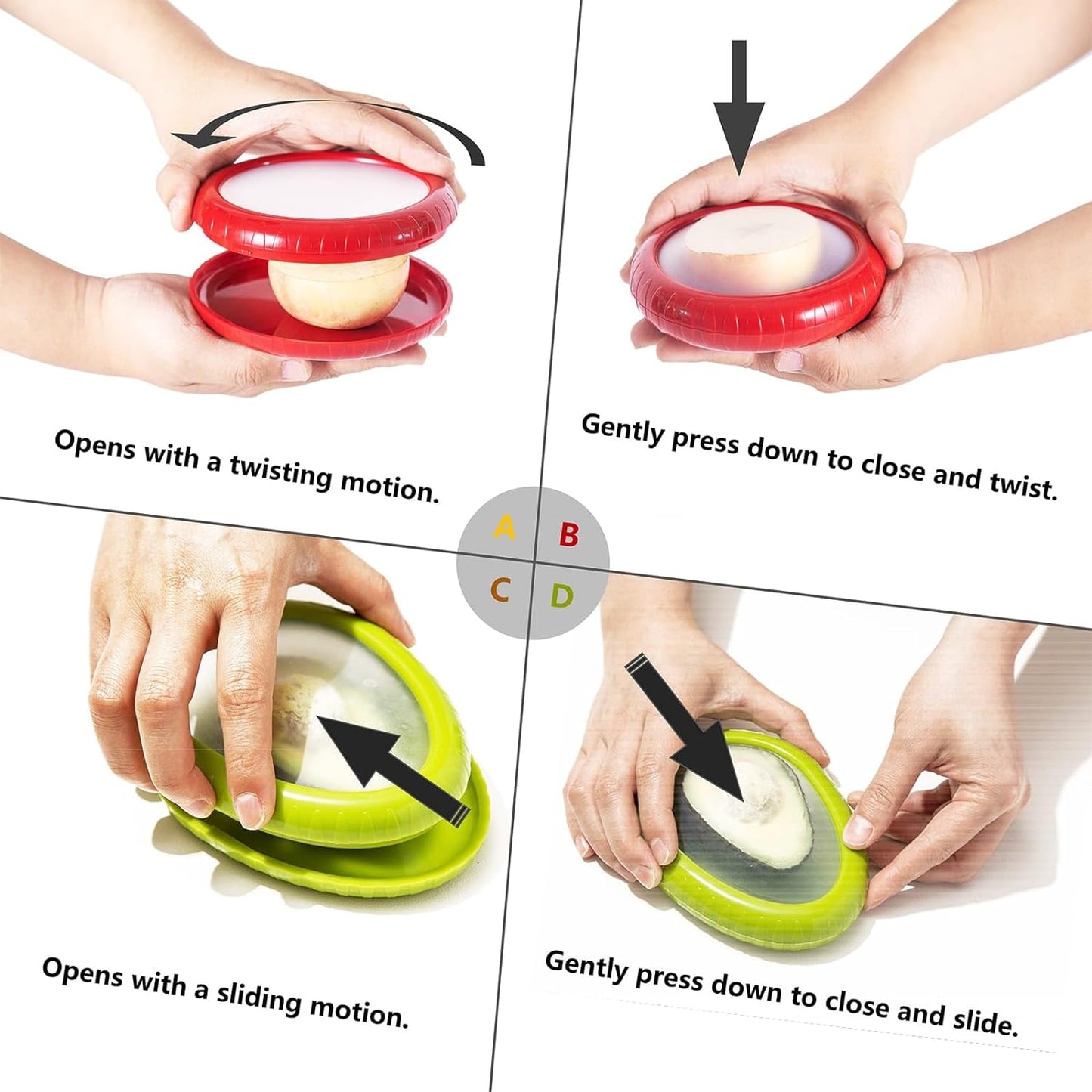 Avocado Saver and Tomato Holder - Set of 4 Reusable Storage Containers