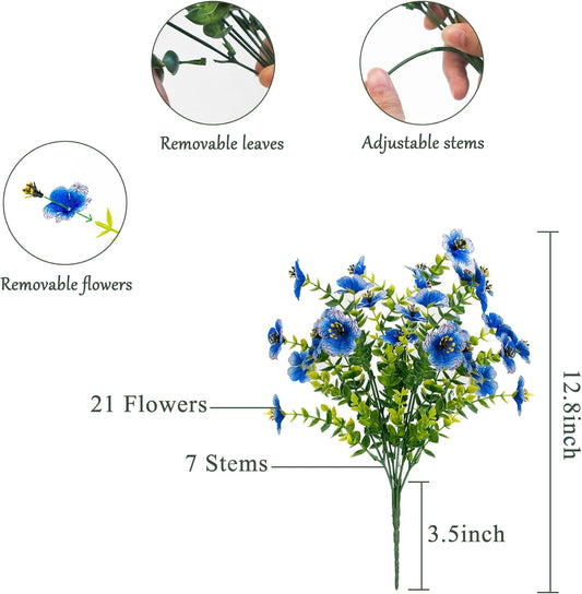 Faux Flowers for Outdoor Planters, Artificial Flowers for Outdoors, 12 Bundles Outdoor Flowers Uv Resistant, Blue, UV Resistant Fake Plant