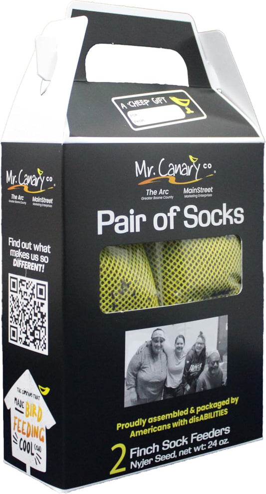 Mr. Canary Yellow 'Pair of Socks' Finch Sock Feeders, 2pk, Seed-Filled