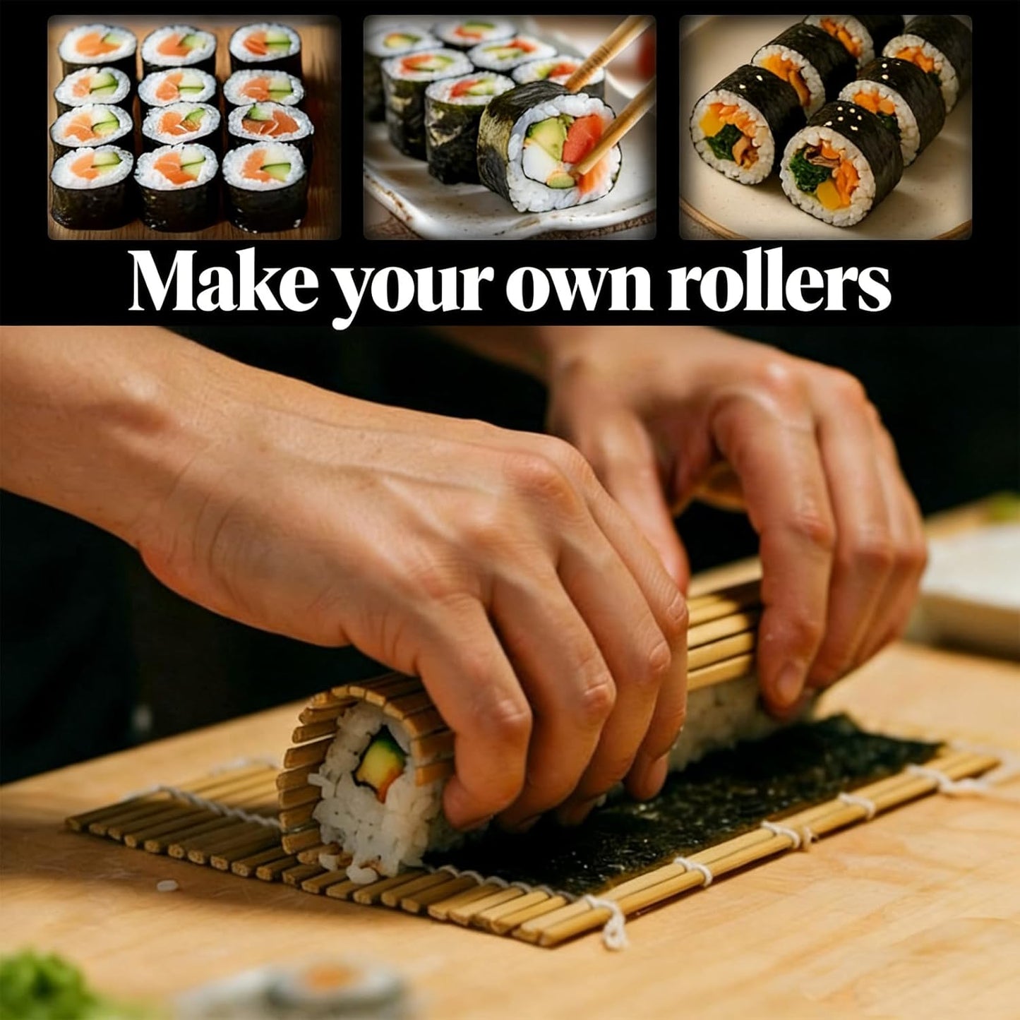9.5"x9.5"Bamboo Sushi Rolling Mat,kimbap roller(2 PCS)